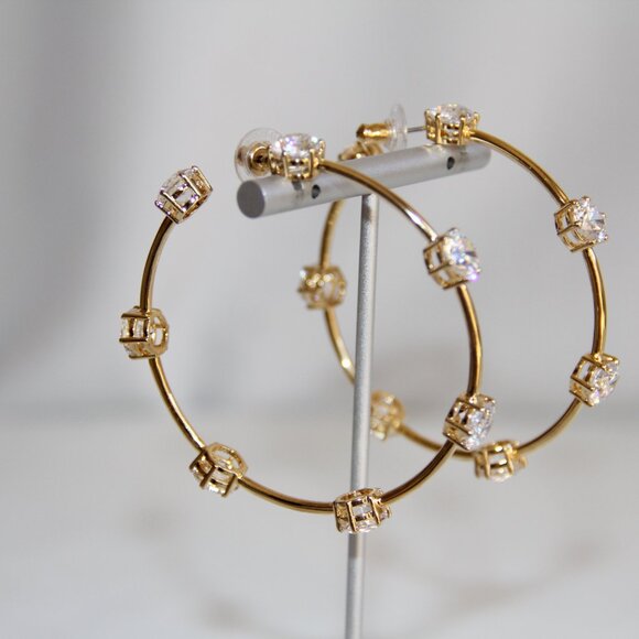Swarovski Crystal Constella Gold Hoop Earrings. Gorgeous Large (2 ½”) - Picture 2 of 13